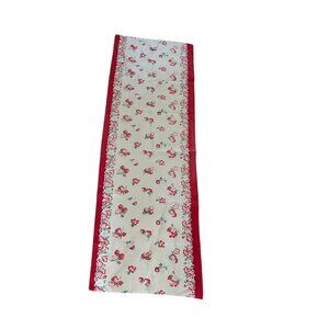 Vintage Cotton Table Runner With Red & Floral Strawberry Print 53"x14" Rectangul